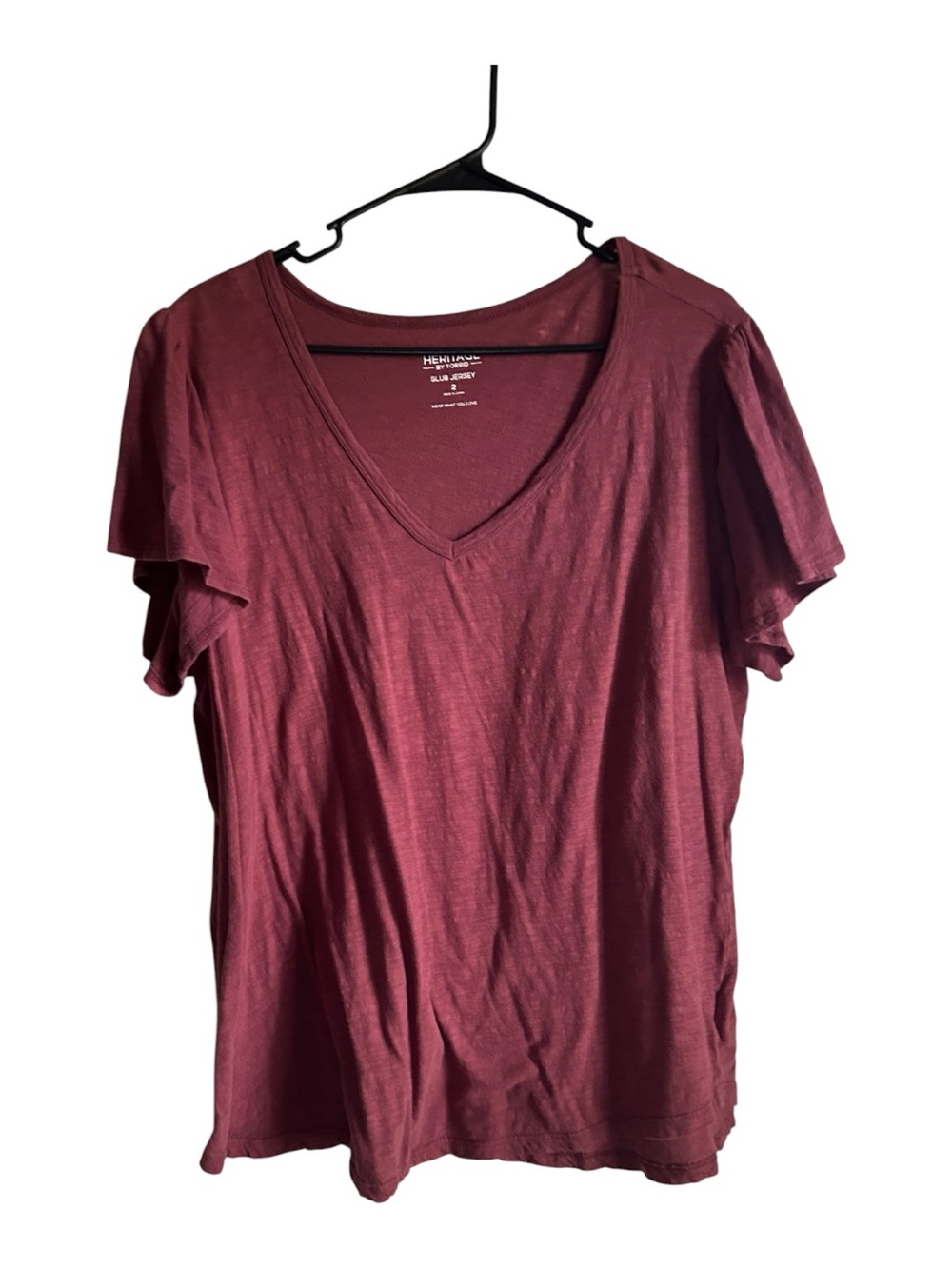 Torrid Size 2X Burgundy V-Neck Short Sleeve Flutter Tee